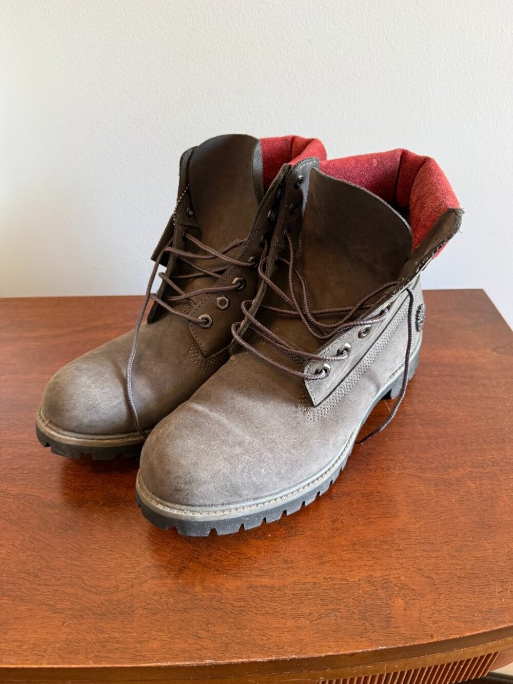 Timberland Premium Waterproof Boots Gray & Red Men's Size 10.5